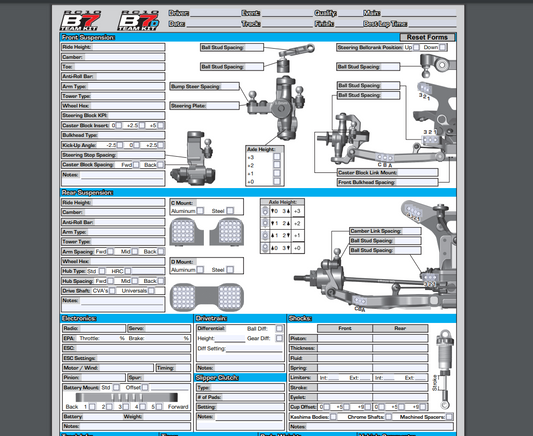 Team Associated B7 Blank Set Up Sheet