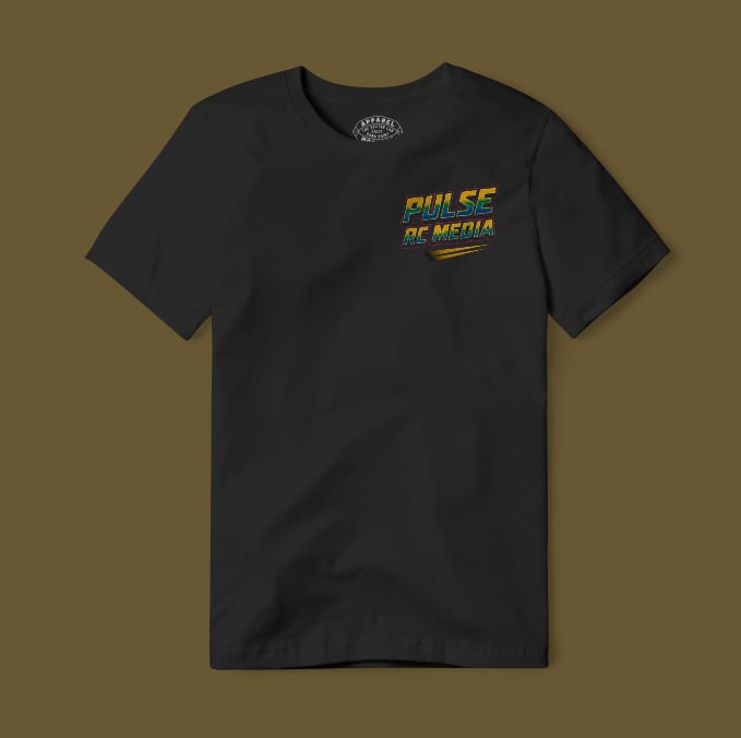 Black custom RC T-shirt with a small chest logo example