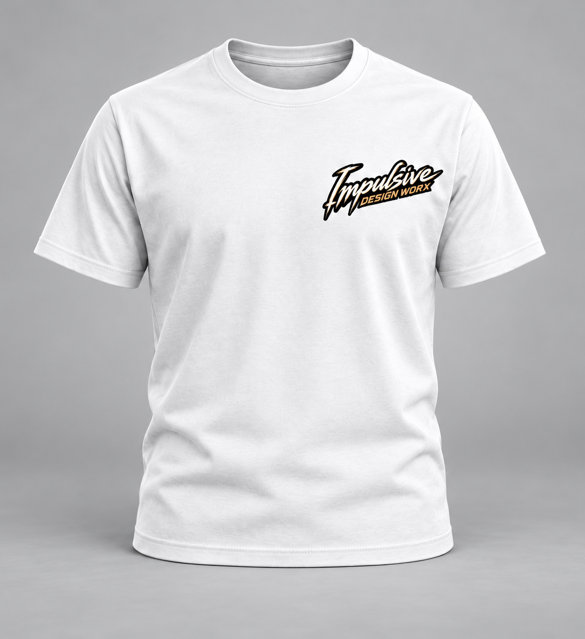 Front of a white IDW River Life T-shirt with a small script chest graphic