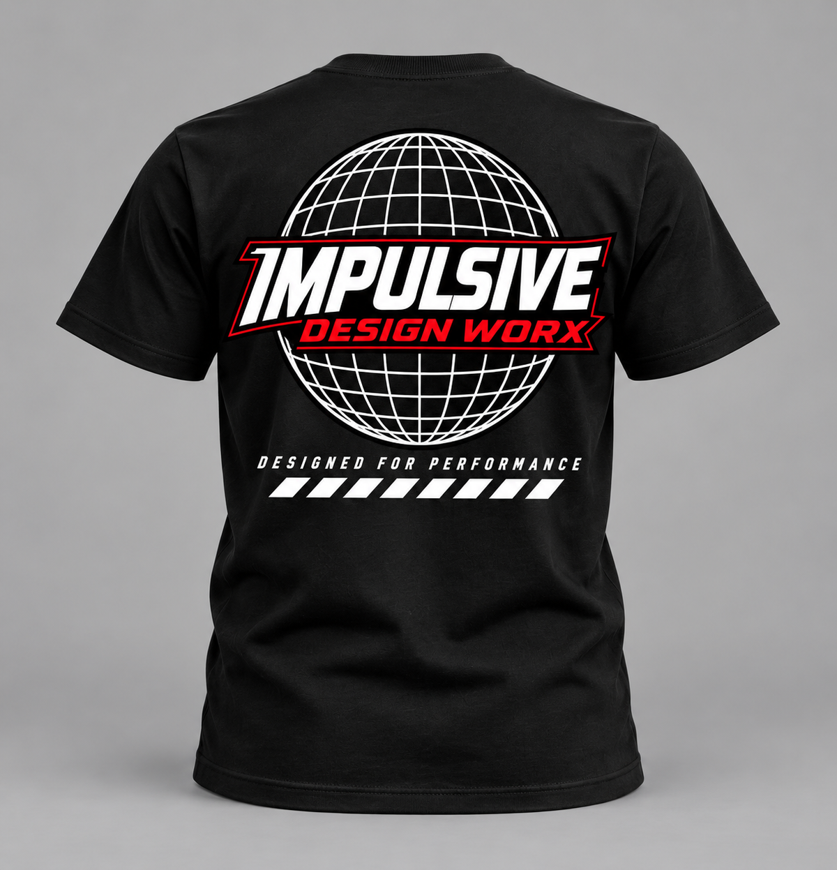 Back of a black IDW Global Series T-shirt with a globe and white and red lettering