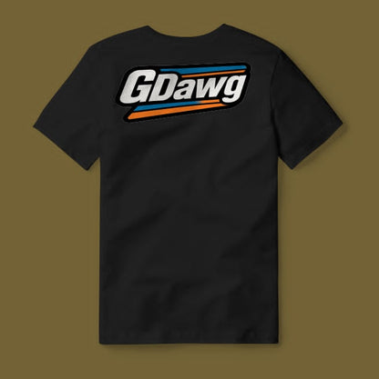 Back view of a black custom RC T-shirt with a personalized name design